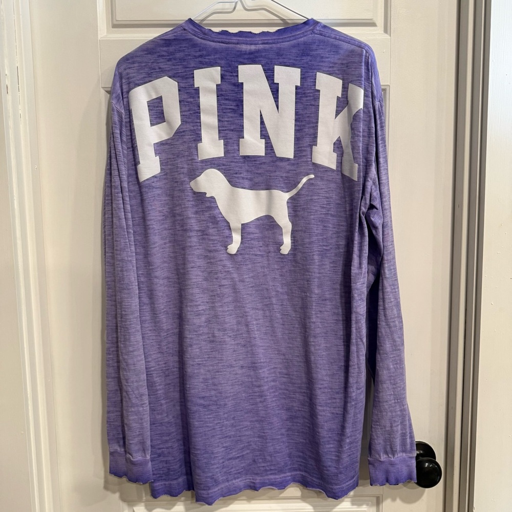 PINK Victoria’s Secret Purple Long Sleeve Tee Logo Back Pocket Shirt Size M